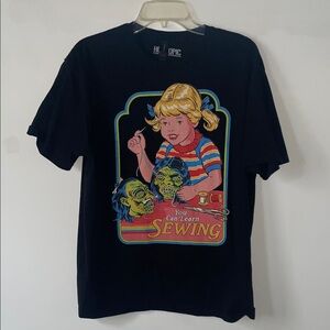 Threadless Hot Topic You Can Learn Sewing shrunken head T-shirt, size large